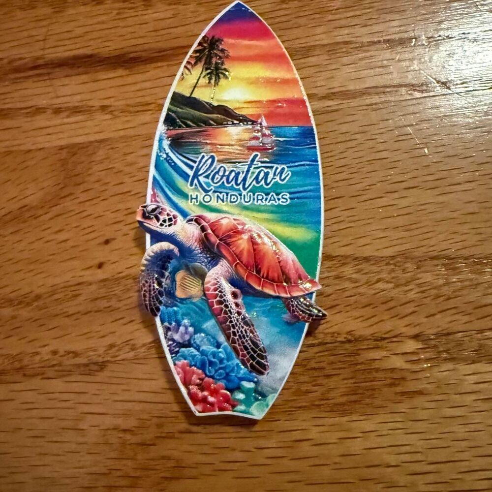 Roatan surfboard magnet unisex OS multi sea turtle travel